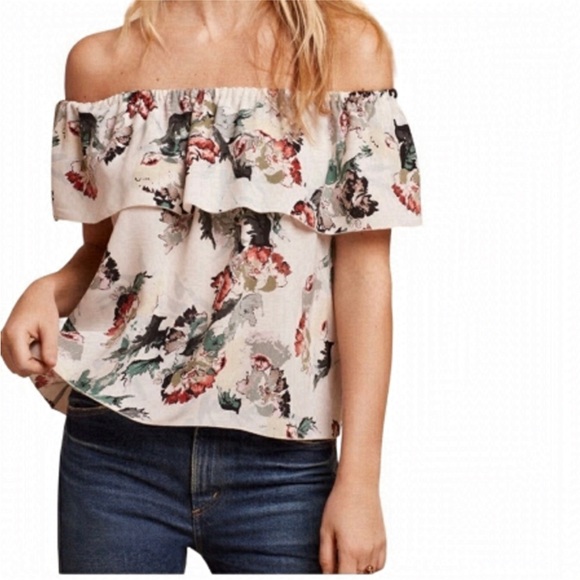 Wilfred Tops - Wilfred Aritzia Promener Floral Off Shoulder Blouse with Silk Trim | S
